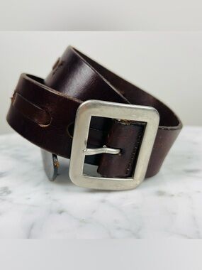Vintage Abercrombie & Fitch Dark Brown Leather Garrison Belt – Size S (30–32)